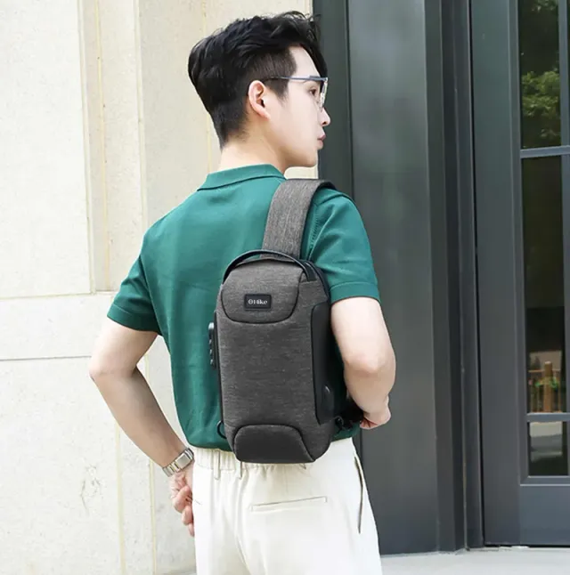 Unisex Anti-Theft Water Resistant Crossbody Bag with USB & Lock grey – image 2