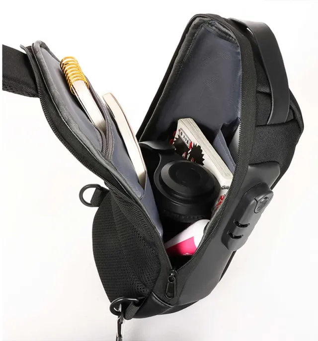 Unisex Anti-Theft Water Resistant Crossbody Bag with USB & Lock grey – image 10