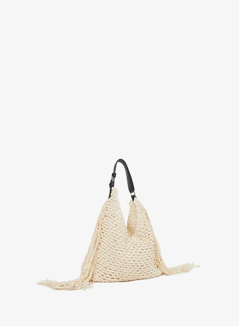 Tasseled Shoulder Bag Cream