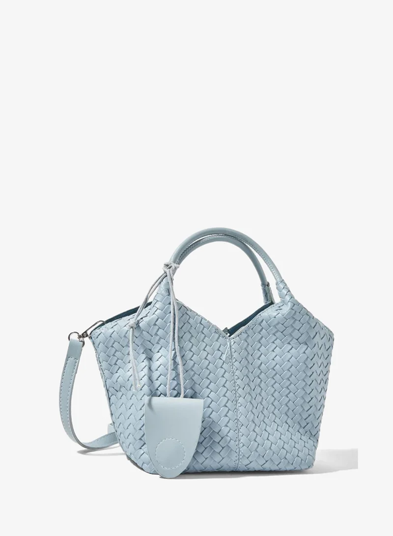 Woven Shoulder Bag Detachable Pouch Strap Blue