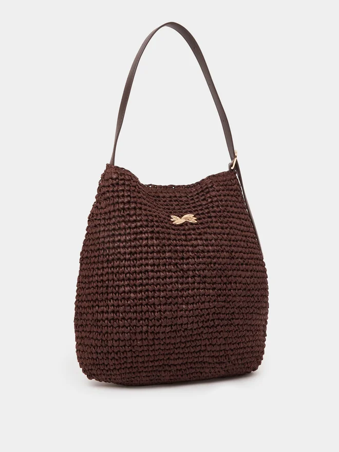 Raffia Shoulder Bag, brown