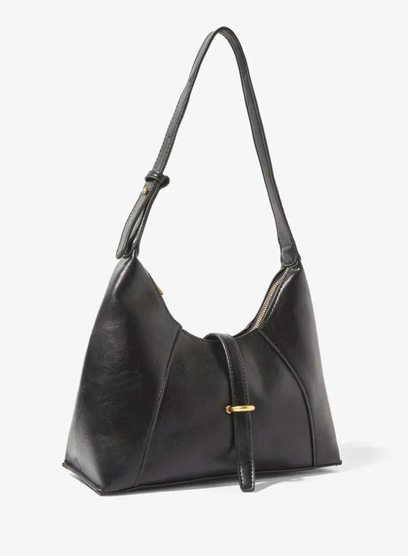 Shoulder Bag with Buckle Detail Black
