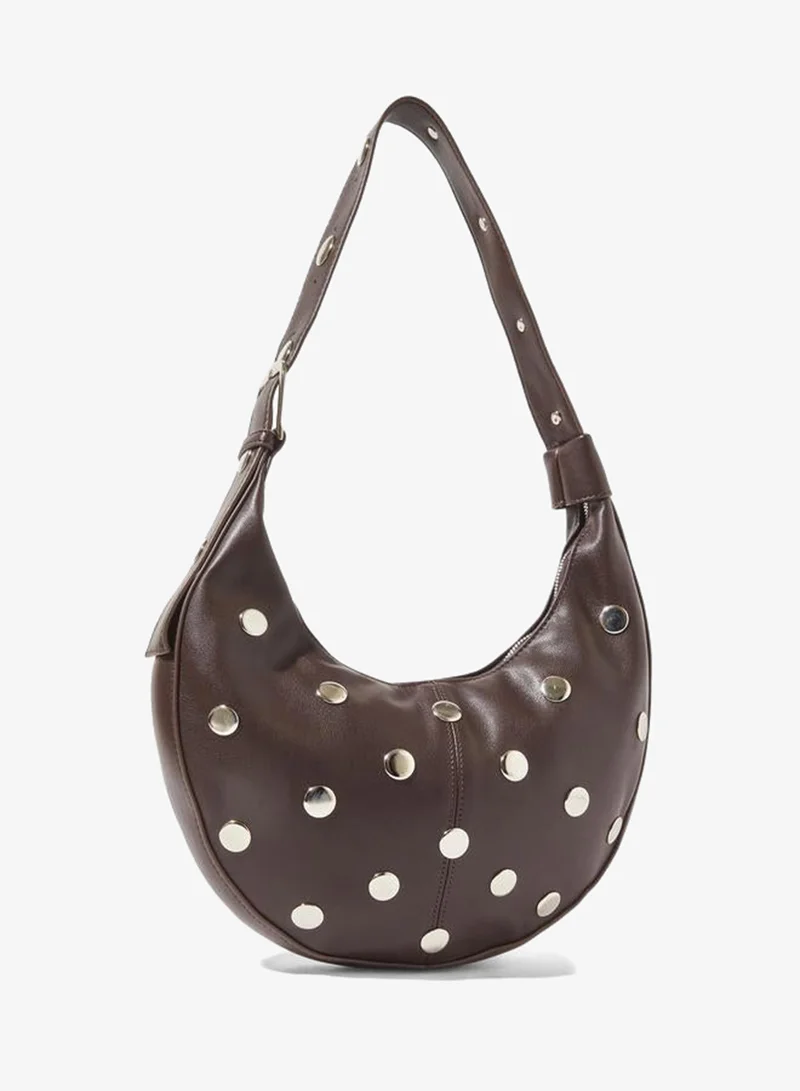 Studded Shoulder Bag Coffee Brown