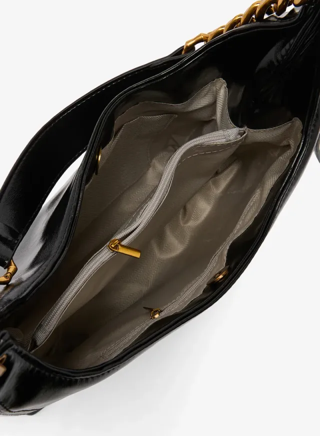 Gold Accent Shoulder Bag Black – image 4