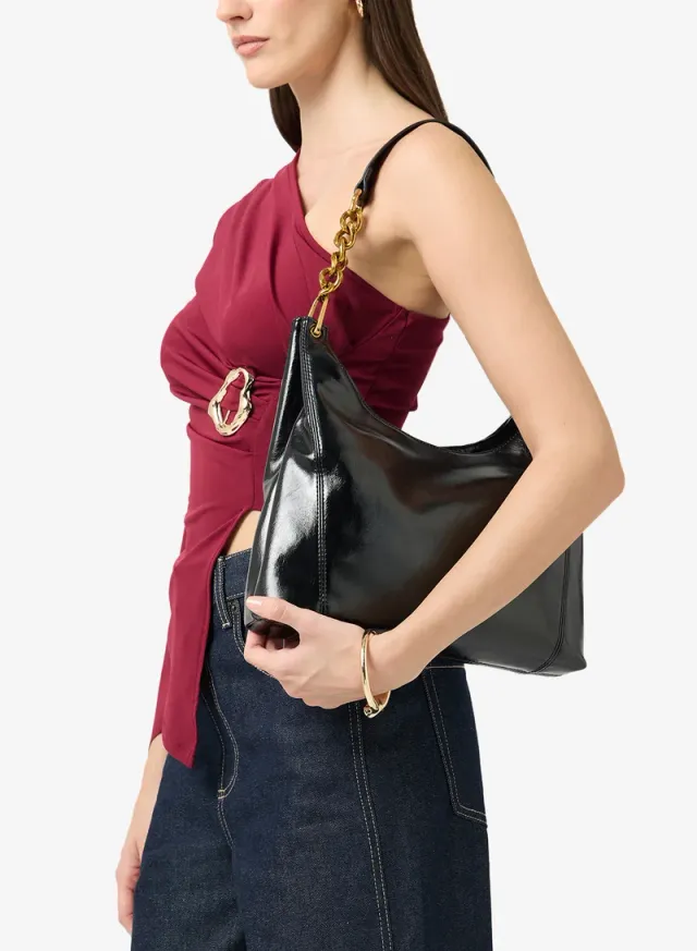 Gold Accent Shoulder Bag Black – image 6