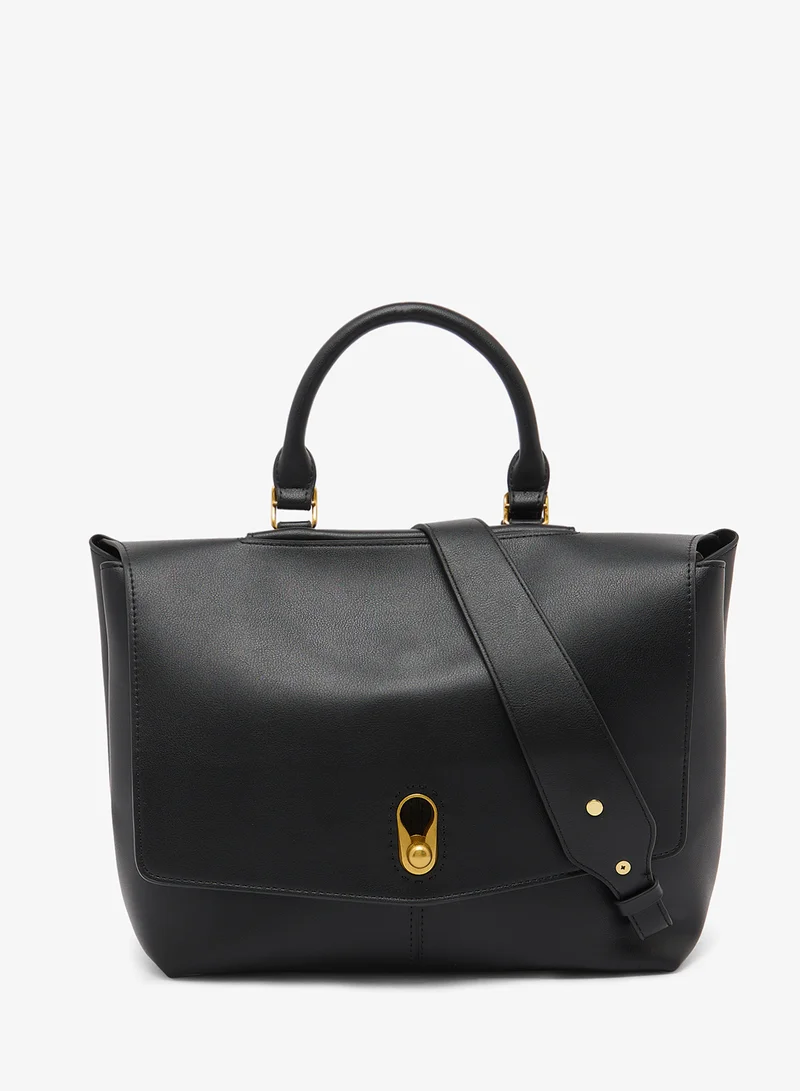Flap Top Handle Bag Gold Accent, Black