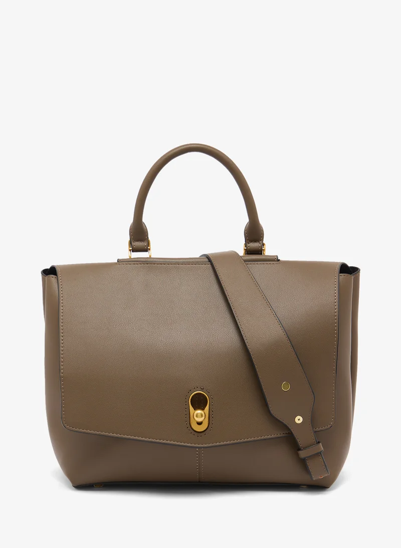 Flap Top Handle Bag Gold Accent, Black
