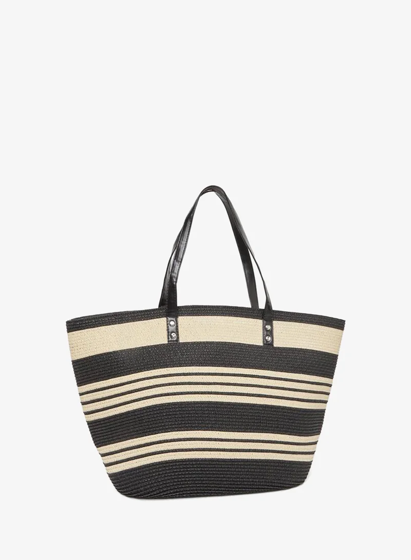 Styli Striped Straw Dual Handle Shoulder Bag Multicolour