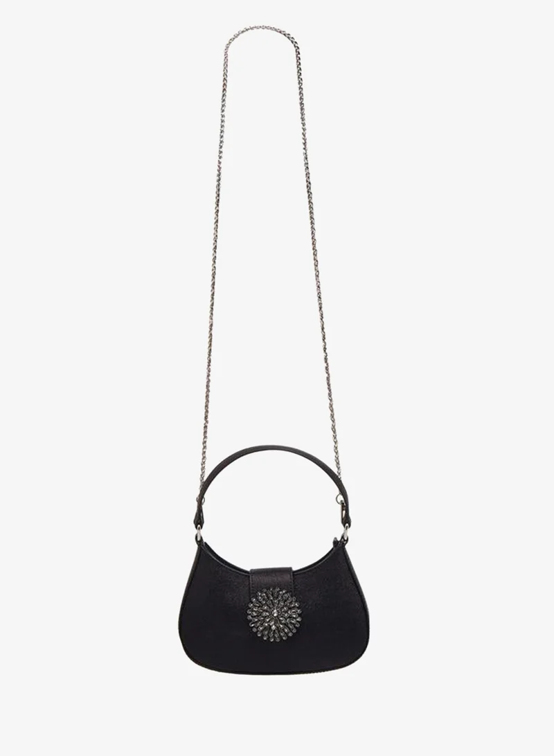 Embellished Floral Shoulder Bag With Flap