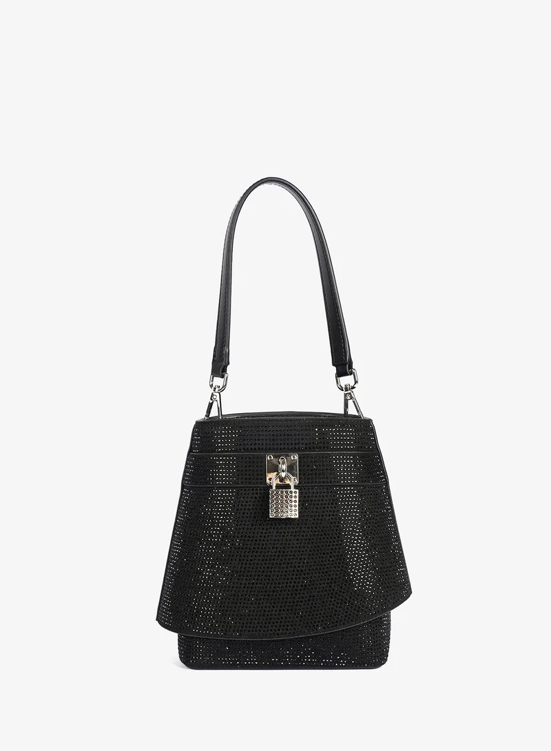 Studded Trapezoid Handbag Black