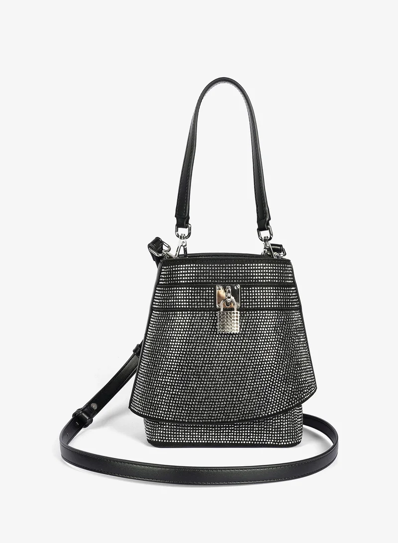 Studded Trapezoid Handbag Black
