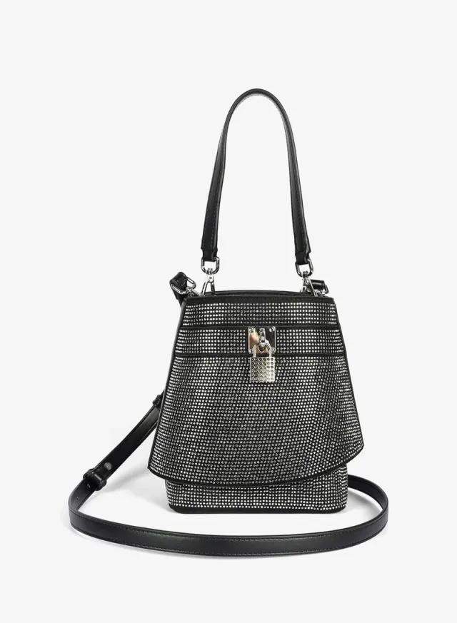 Studded Trapezoid Handbag Black
