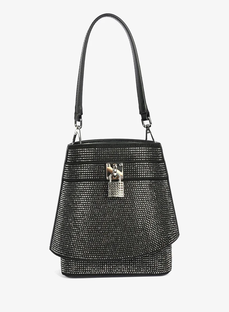 Studded Trapezoid Handbag Black
