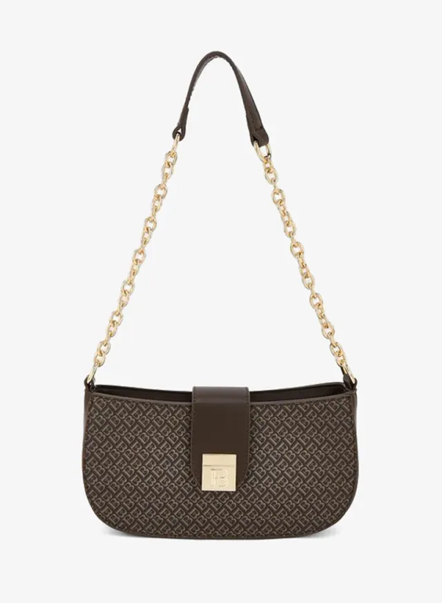 Monogram Shoulder Bag Magnetic Closure brown