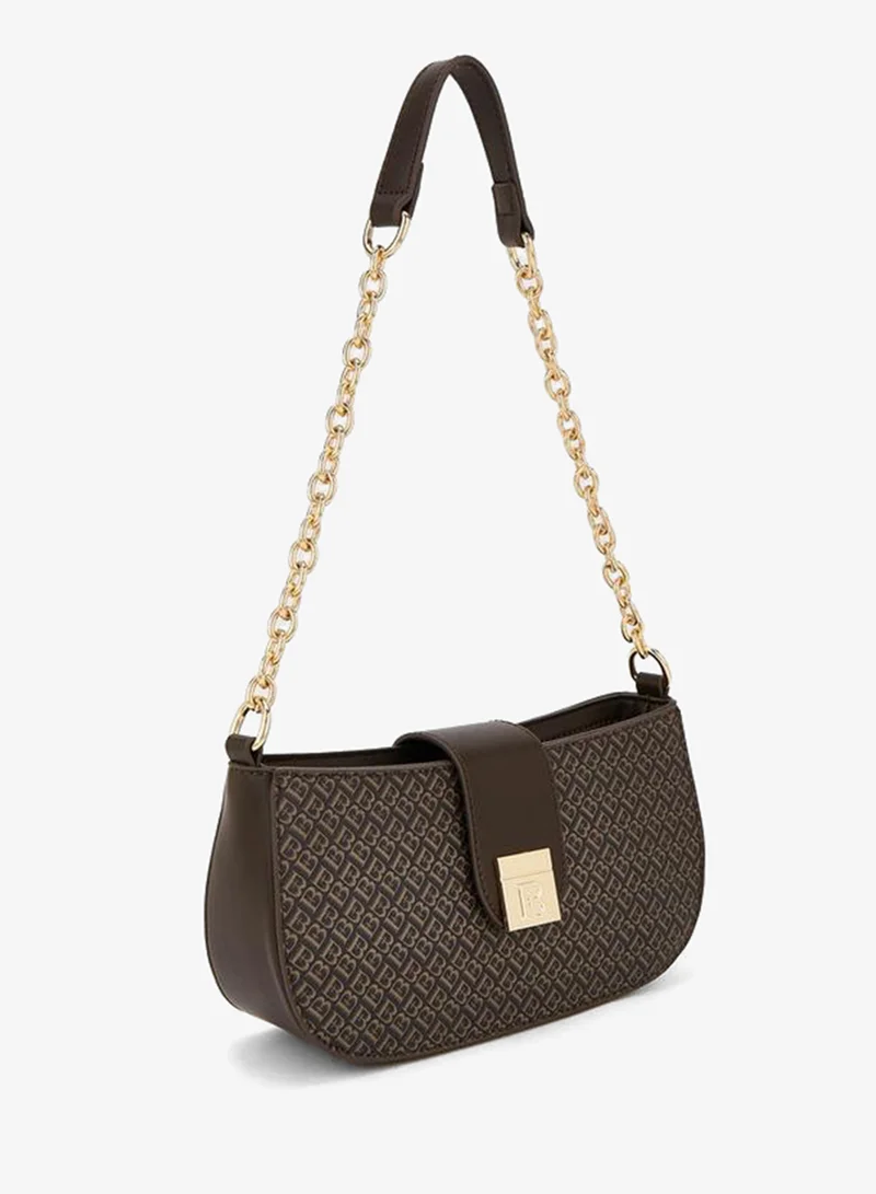 Monogram Print Shoulder Bag With Magnetic Snap Closure