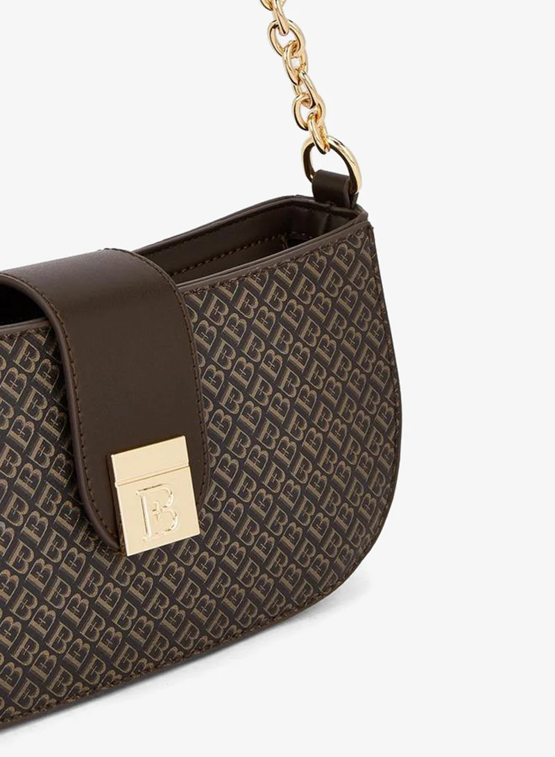 Monogram Print Shoulder Bag With Magnetic Snap Closure