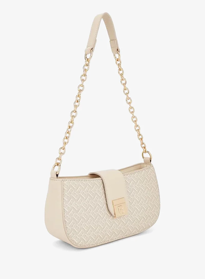 Monogram Print Shoulder Bag With Magnetic Snap Closure