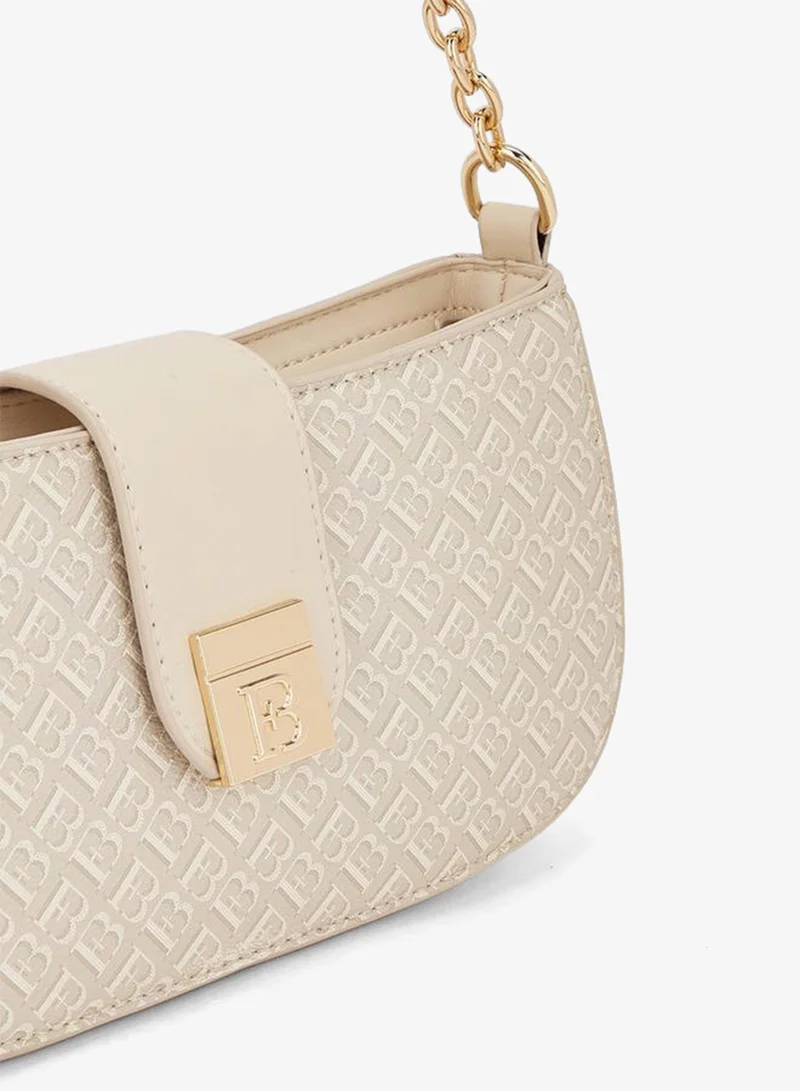 Monogram Print Shoulder Bag With Magnetic Snap Closure