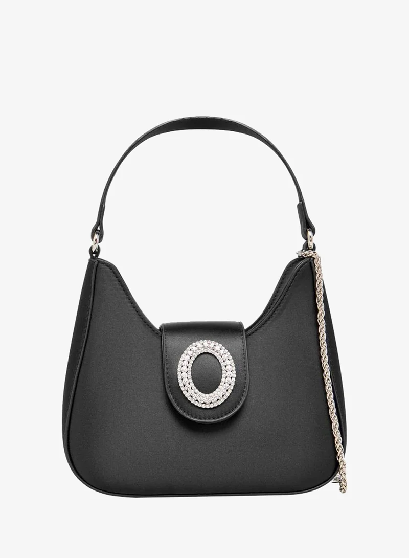 Textured Embellished Shoulder Bag black