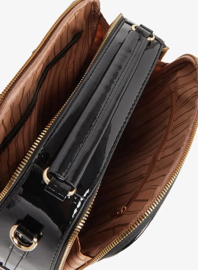 Croc Skin Zip Top Handle Shoulder Bag Black – image 4