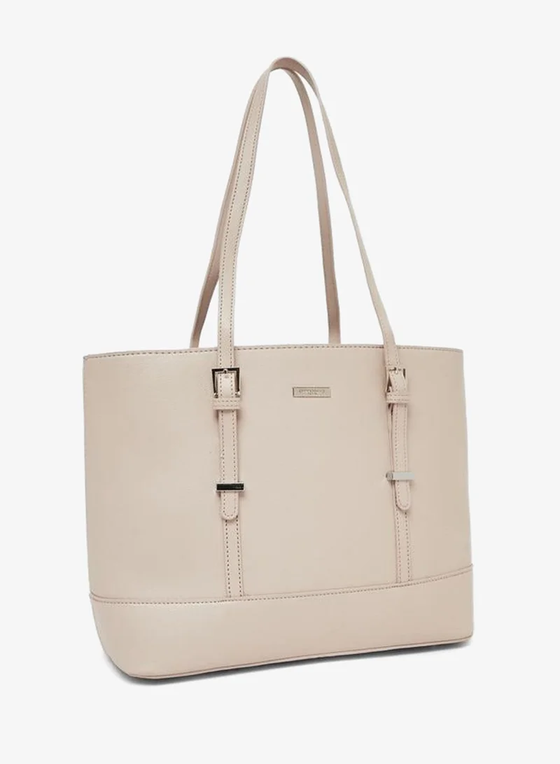 Belted Tote Bag with Wallet Set Beige