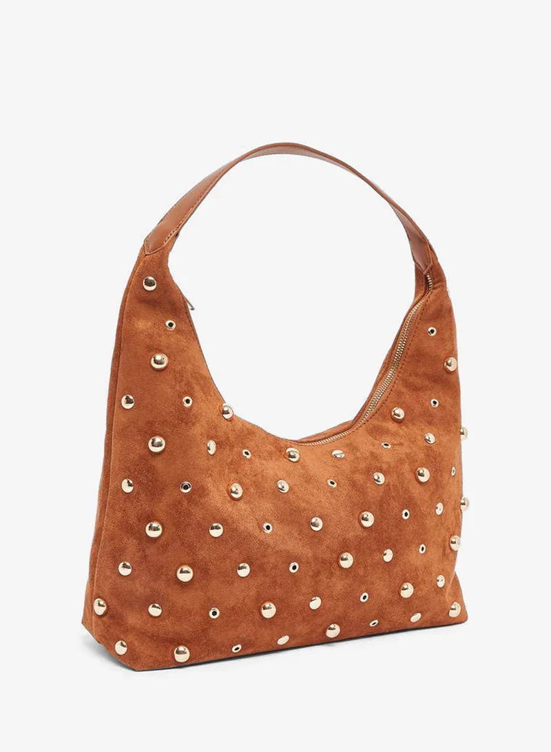 Women's Suede Studded Shoulder Bag Brown