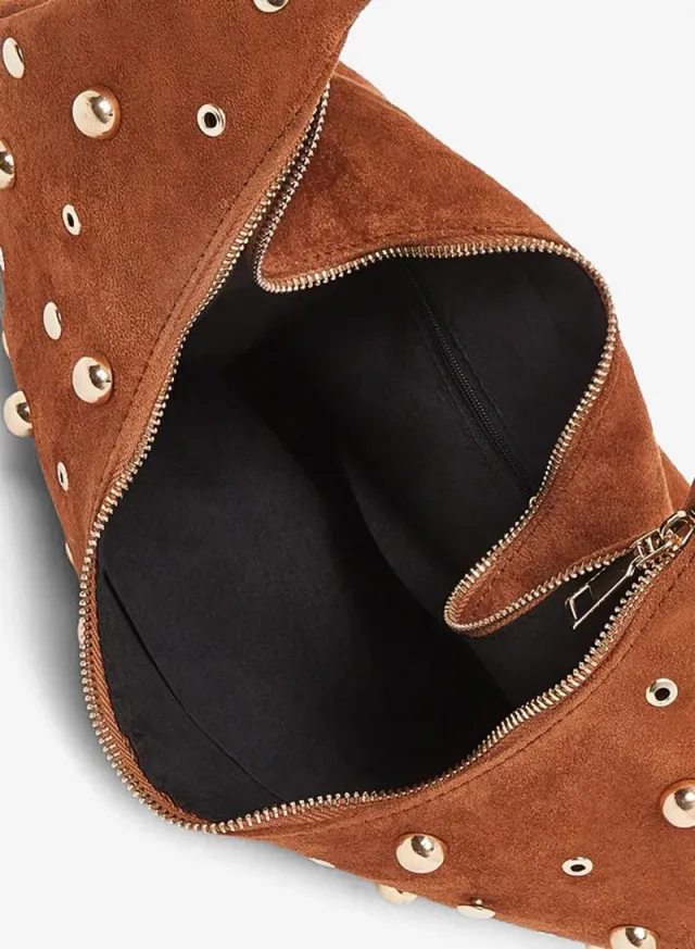 Women's Suede Studded Shoulder Bag Brown – image 4
