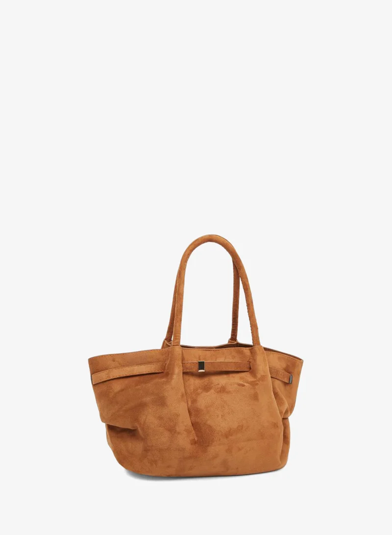 Styli Suede Look Shoulder Bag Belt Detail Brown