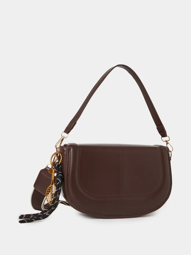 Styli Flap Charm Saddle Bag brown