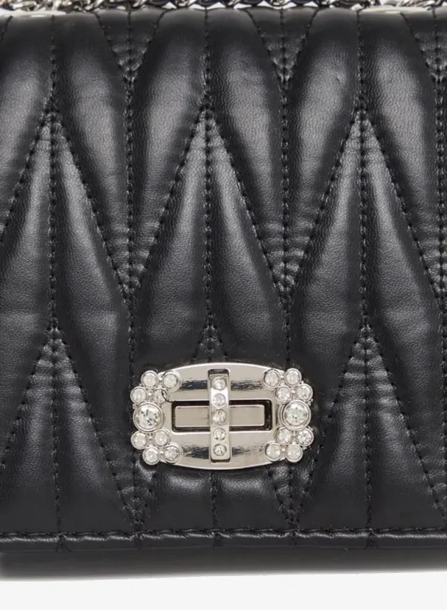 Quilted Chain Shoulder Bag Black – image 4