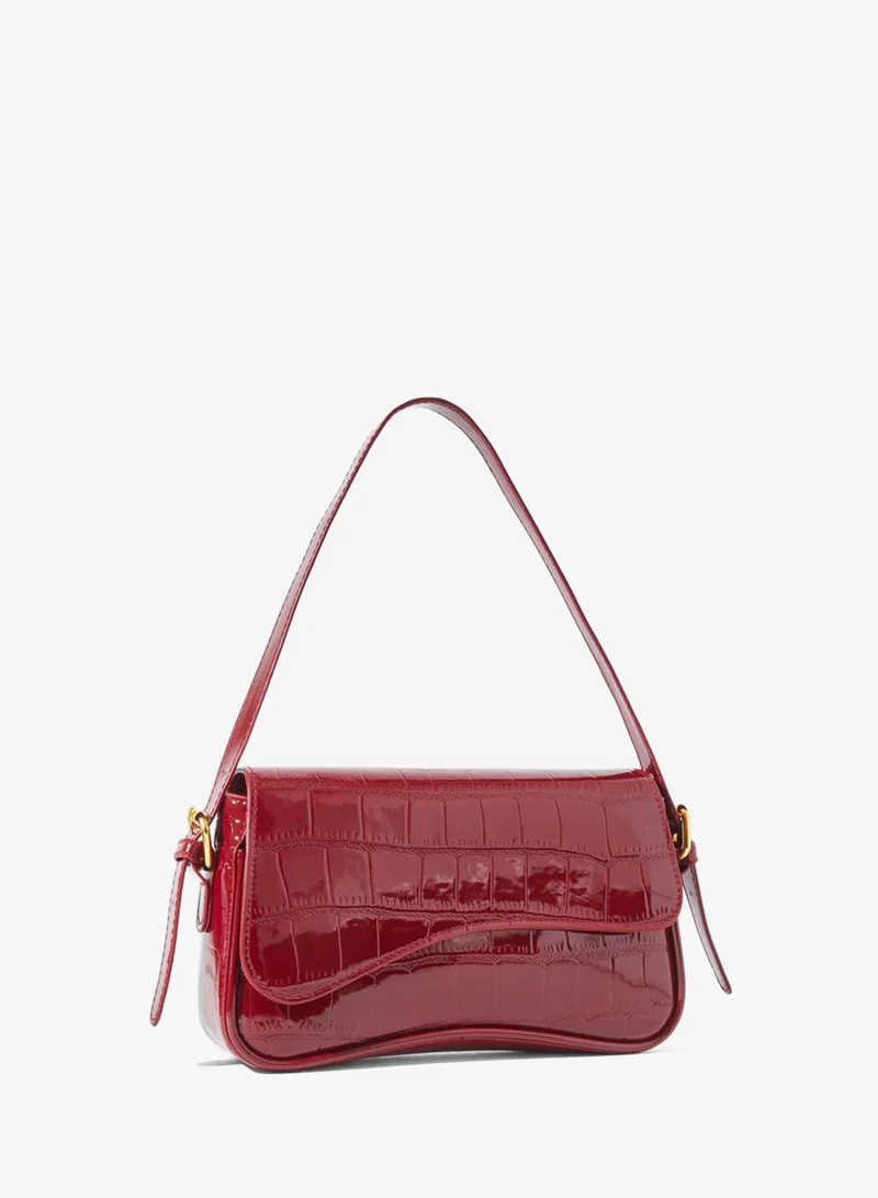 Textured Flap Shoulder Bag Brown