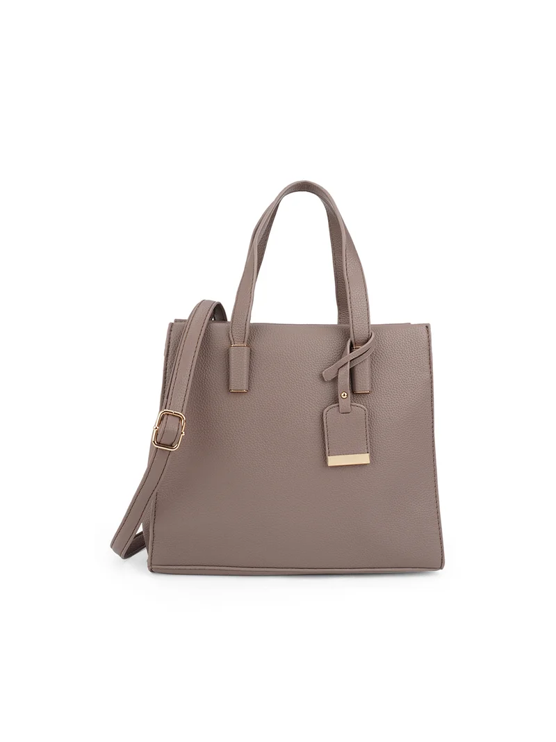 Women's Textured Double Handle Workwear Handheld Bag with Detachable Strap, grey