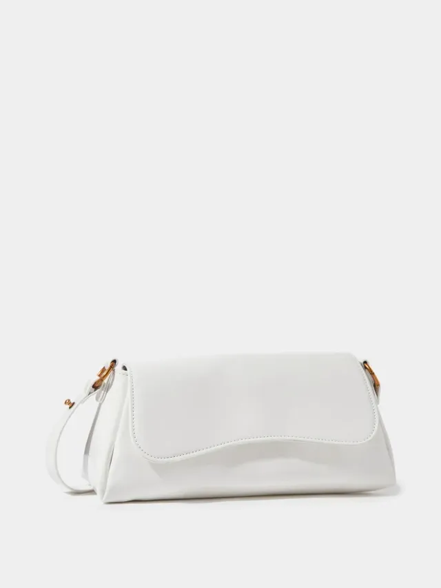 Styli Solid Curved Flap Shoulder Bag white