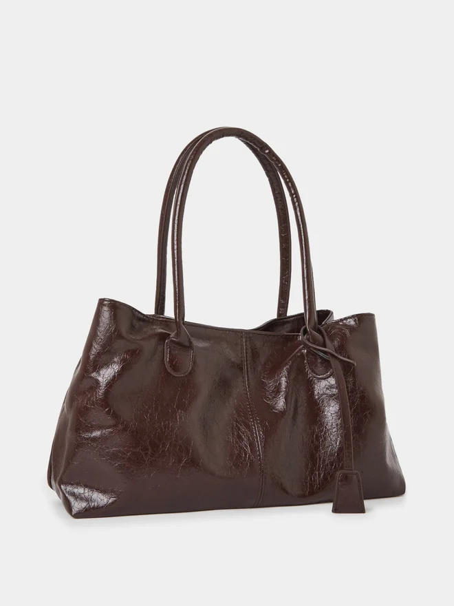Styli Solid Shoulder Bag with Loop Charm brown