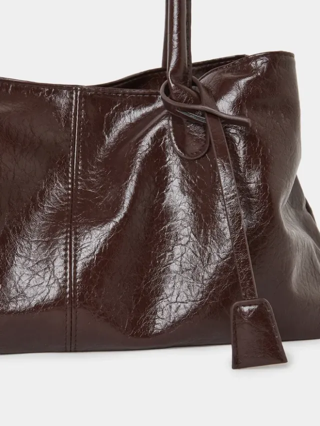 Styli Solid Shoulder Bag with Loop Charm brown – image 4