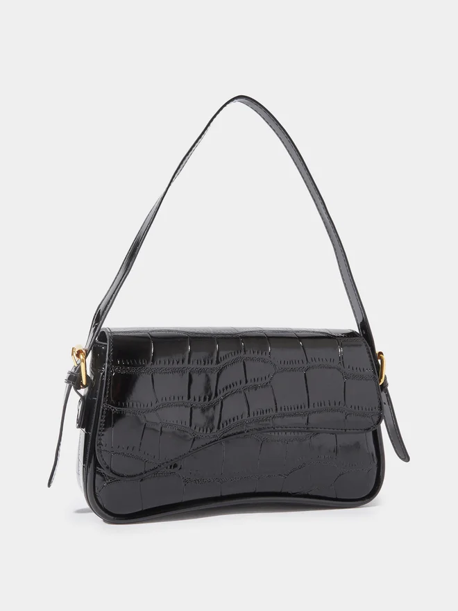 Textured Flap Shoulder Bag black