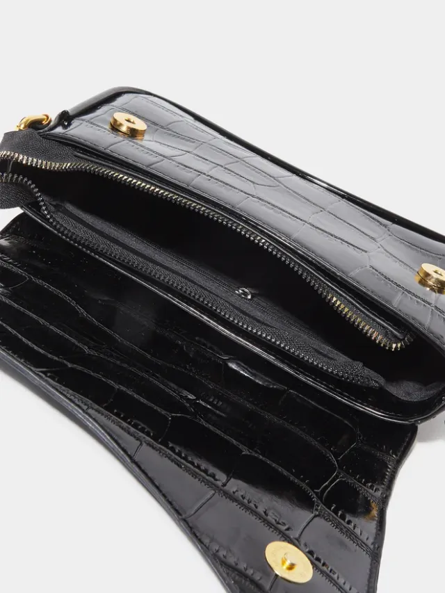 Textured Flap Shoulder Bag black – image 5