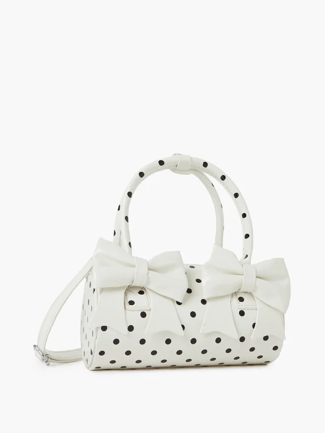Styli Polka Dot Handbag with Bow Detail white