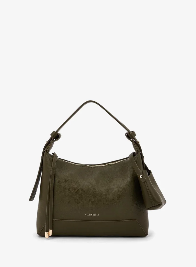 Textured Shoulder Bag with Pocket Charm GREEN