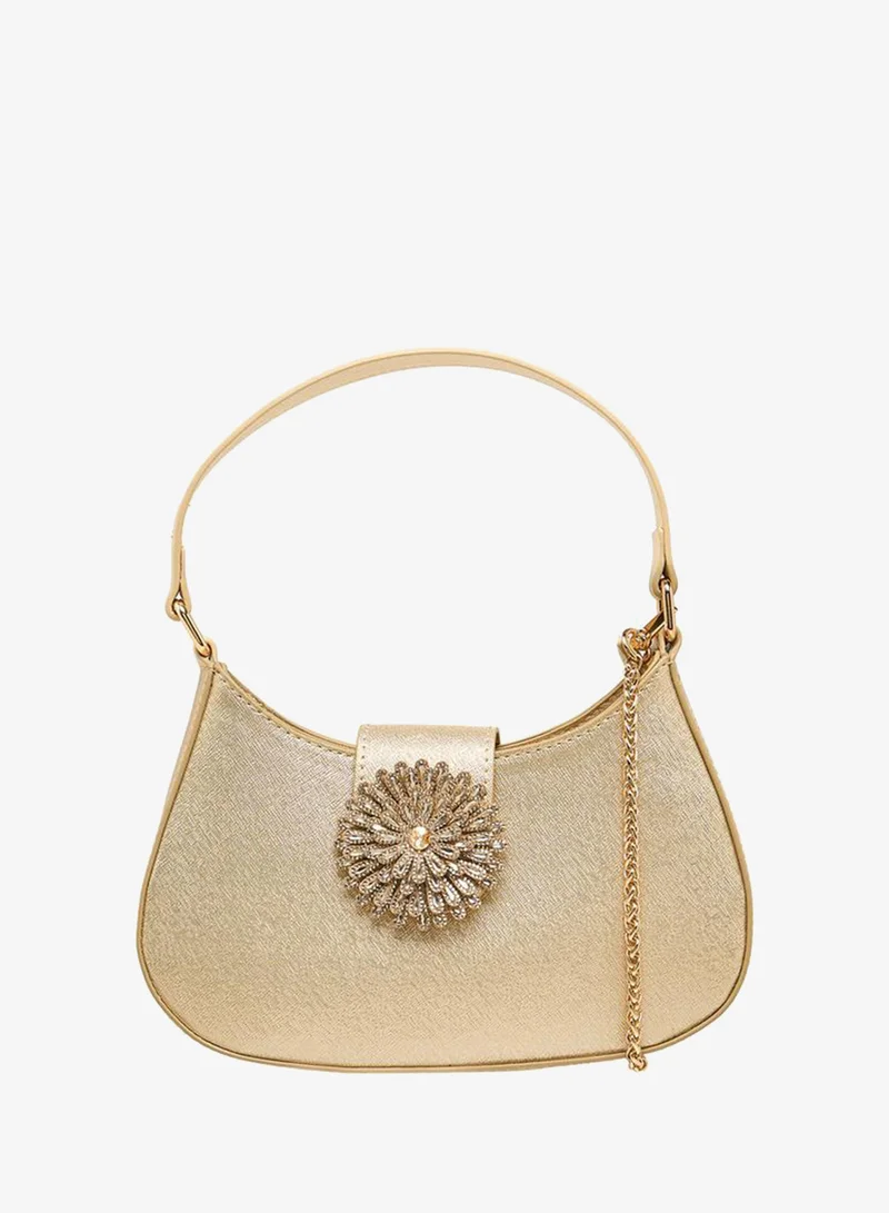Textured Shoulder Bag Detachable Strap GOLD