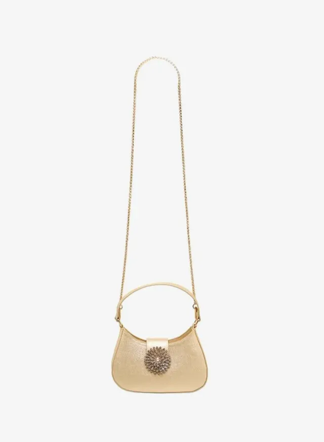 Textured Shoulder Bag Detachable Strap GOLD – image 2