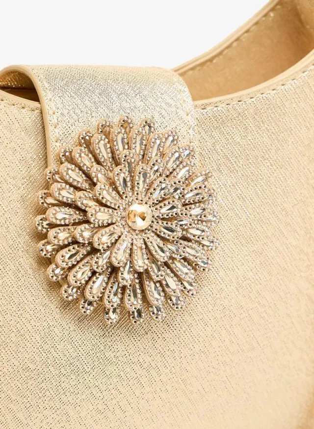 Textured Shoulder Bag Detachable Strap GOLD – image 4