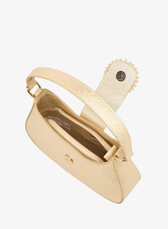 Textured Shoulder Bag Detachable Strap GOLD – image 7