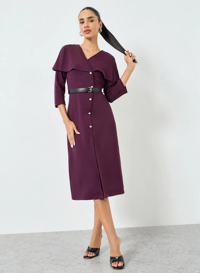 A-Line Cape Midi Dress plum
