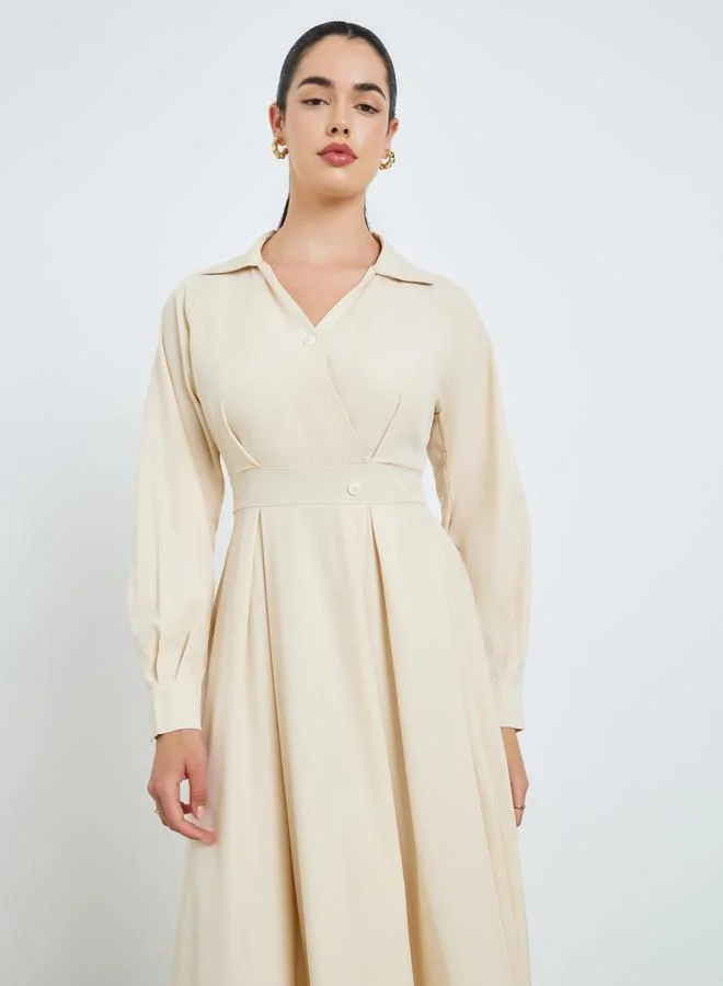 Pleated A-Line Maxi Dress beige