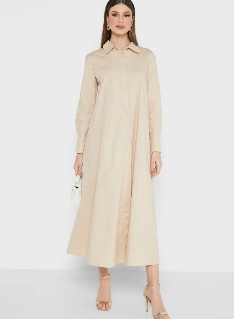 Relaxed Cotton Dress Beige