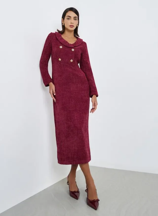 Belted Blazer Midi Dress Burgundy – image 3