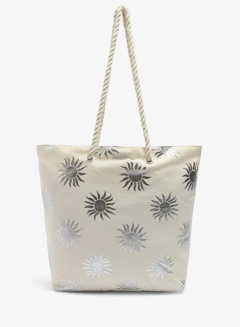 Celestial Rope Handle Beach Bag White