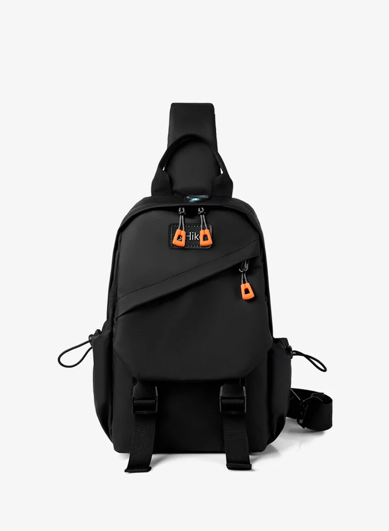 Hike Premium Unisex Cross-body Bag Water Resistant Anti-Theft Unisex Sling bag with built in USB Port and Headphone Jack for Travel School College Business Shopping, HK8670-BLACK