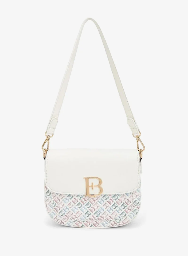 Flora Bella Monogram Print Shoulder Bag With Flap MULTICOLOUR